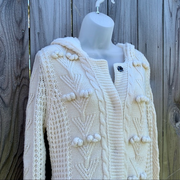 MM COUTURE Cream Cable Knit Faux Fur Lined Hooded sweater Cardigan Jacket - Picture 3 of 13